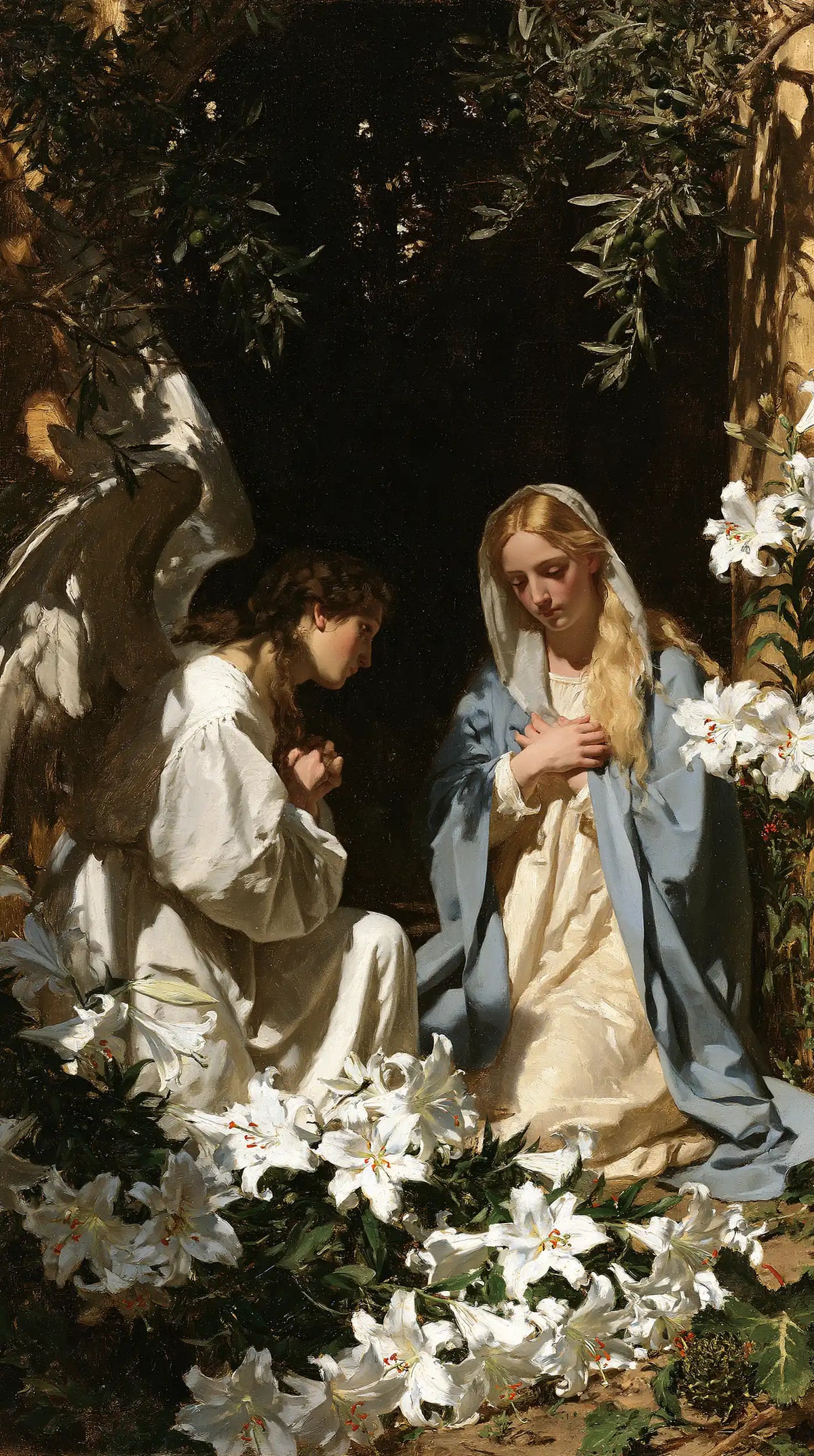 the Annunciation in a garden in The Annunciation in the Garden style, portrait Christian artwork no. 9
