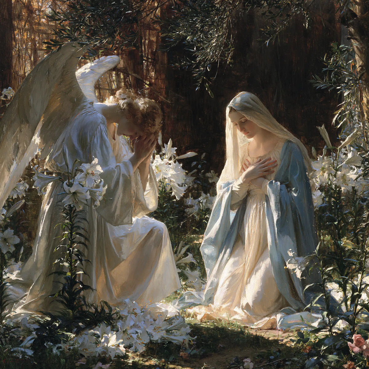 the Annunciation in a garden in The Annunciation in the Garden style, square Christian artwork no. 4