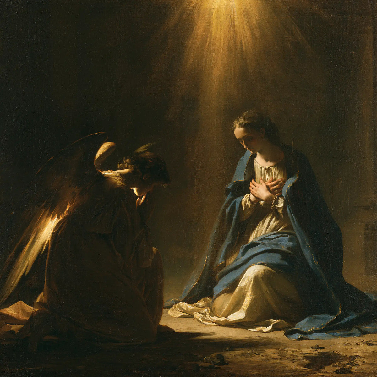 divine light descending upon Mary at the Annunciation in Divine Light Descending upon Mary style, square Christian artwork no. 3