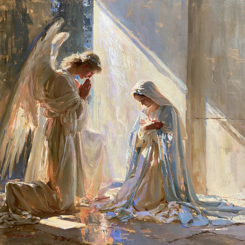 the Annunciation in an impressionist atmosphere in Impressionist style, square Christian artwork no. 5