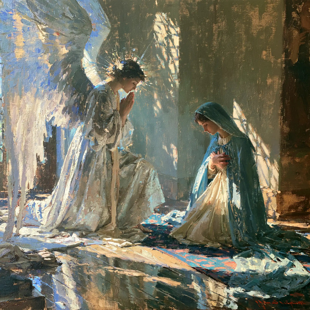 the Annunciation in an impressionist atmosphere in Impressionist style, square Christian artwork no. 7