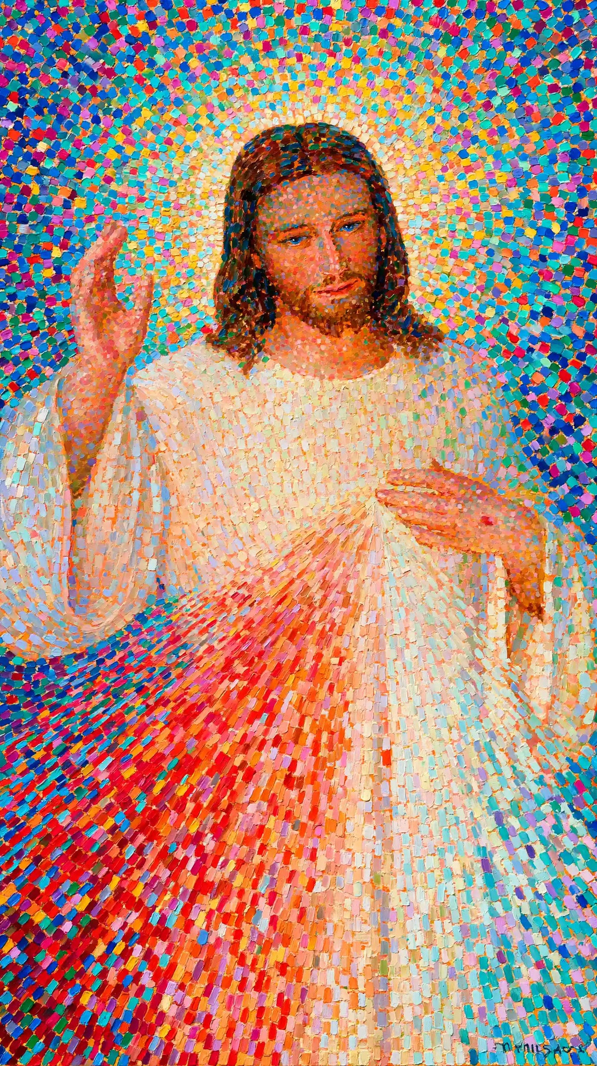 Divine Mercy Jesus – Pointillist & Neo-Impressionist · Portrait no. 4