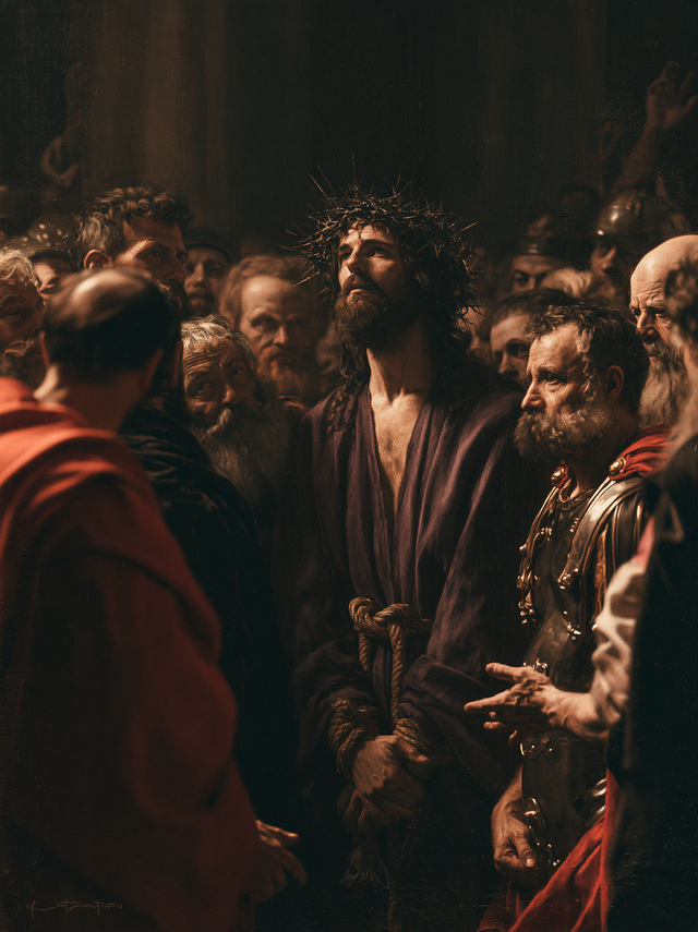 Ecce Homo — The Upturned Gaze Before the Scarlet Back