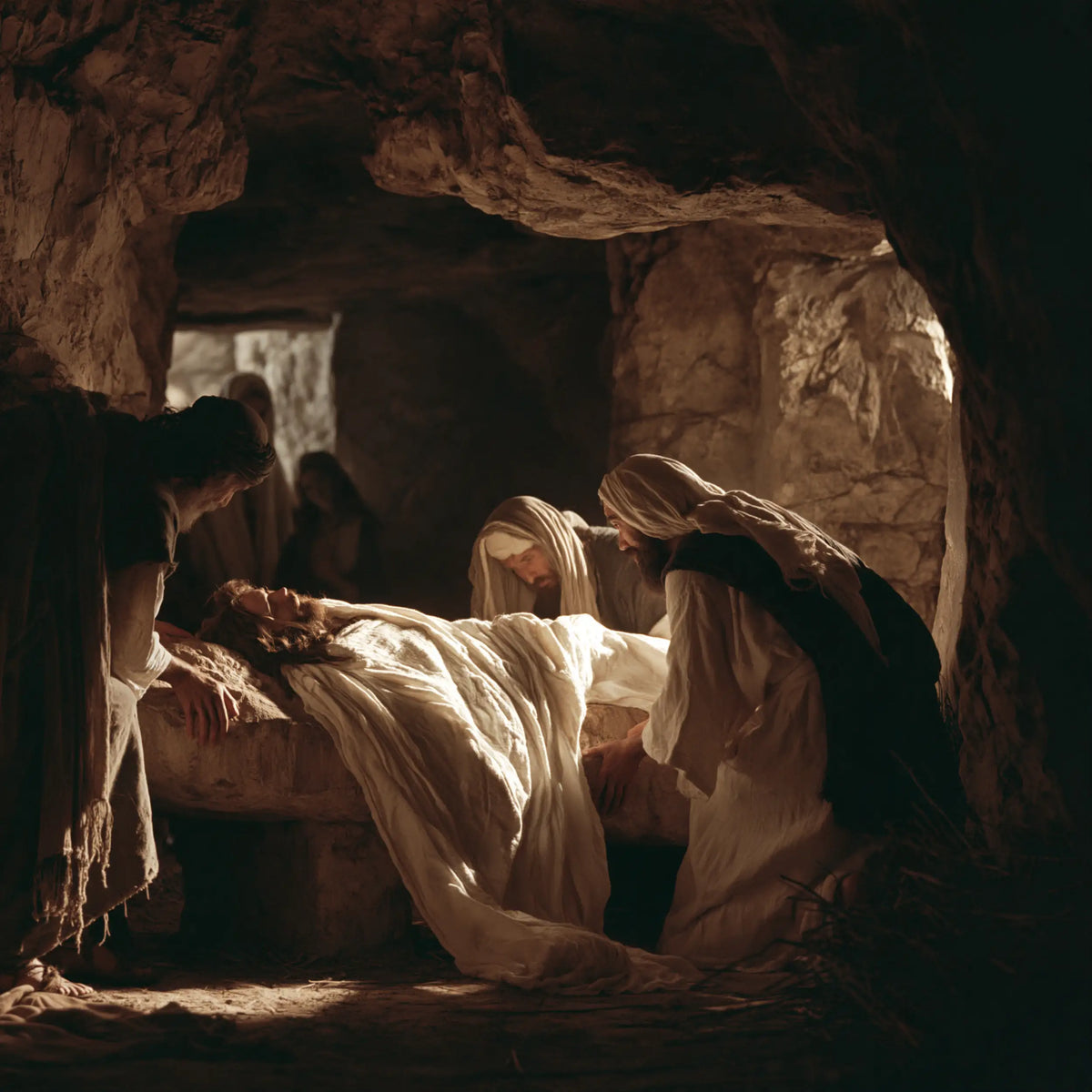 Entombment of Jesus Christ in Inside the Tomb style, square Christian artwork no. 1