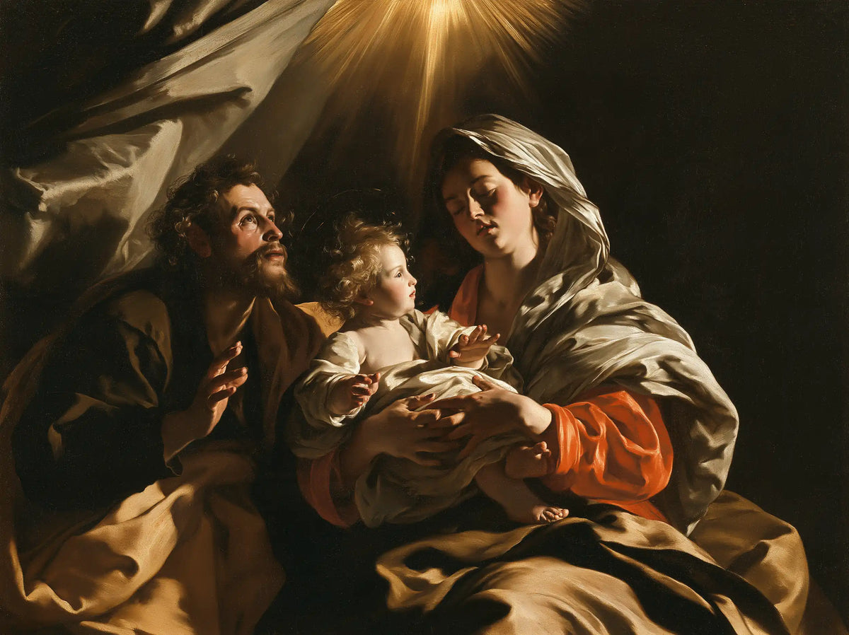 The Holy Family — The Gaze Above the Golden Drapes