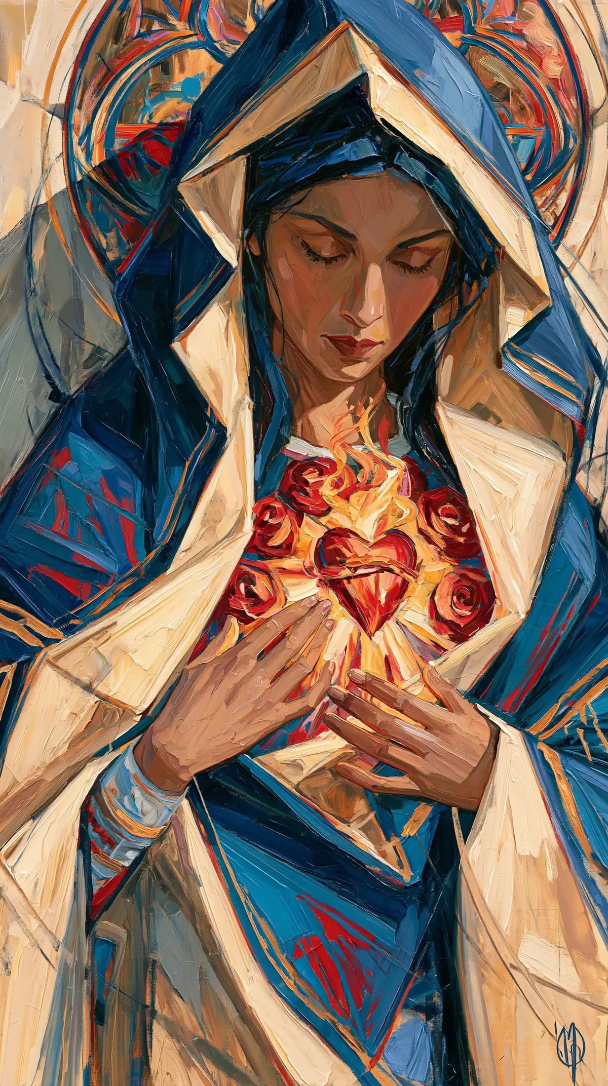 the Immaculate Heart of Mary in an expressionist composition in Expressionist style, portrait Christian artwork no. 2