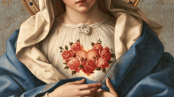 The Immaculate Heart of Mary — The Rose Wreath upon White Linen