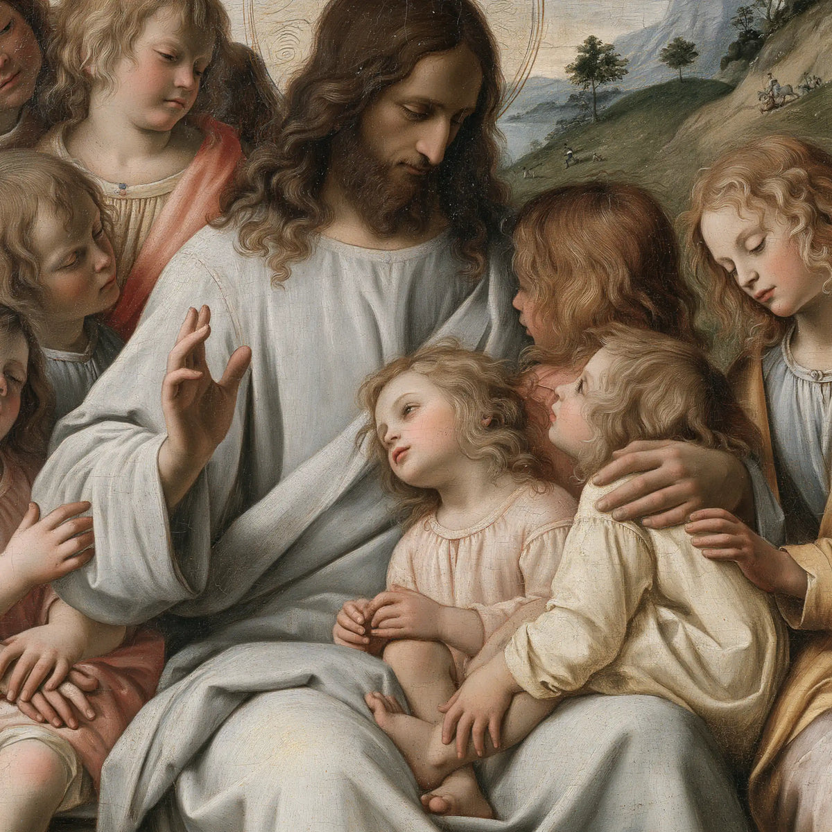 Jesus and the Children — Little Moments of Rest upon Grey Linen