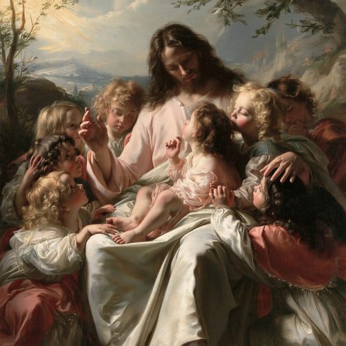 Jesus with children in Florentine Renaissance style in Florentine Renaissance style, square Christian artwork no. 4