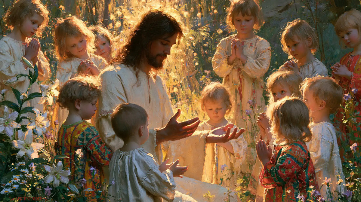 Jesus and the Children — Little Cloaks with Bright Flowers