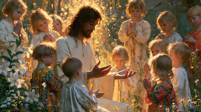 Jesus and the Children — Little Cloaks with Bright Flowers