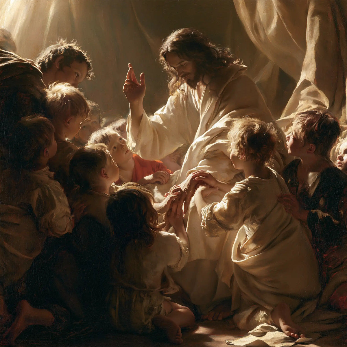 Jesus and the Children — The Circle beneath Ivory Hangings