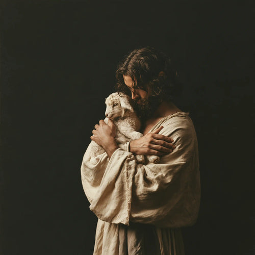 Jesus and the lamb in a minimalist composition in Contemporary Minimalism style, square Christian artwork no. 2