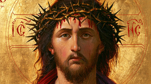 Jesus crowned with thorns in a contemporary Byzantine icon in Contemporary Byzantine style, landscape Christian artwork no. 13