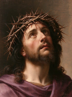 Jesus Crowned with Thorns — The Gaze above Plum-Colored Folds