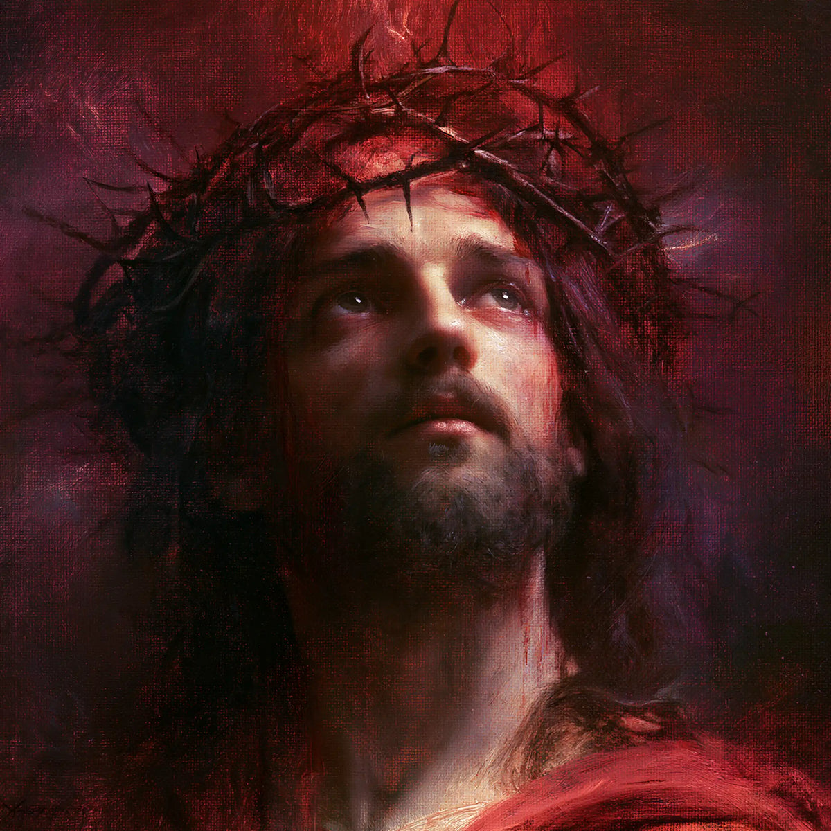 Jesus Crowned with Thorns — The Gaze at the Heart of Red Breath