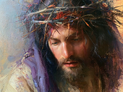 Jesus crowned with thorns in an impressionist atmosphere in Impressionist style, landscape Christian artwork no. 1