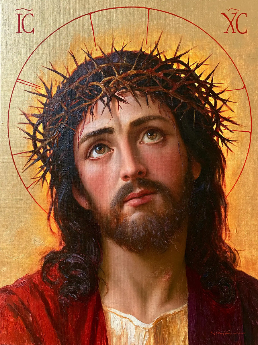 Jesus Crowned with Thorns — The Gaze in the Gold of Sacred Letters