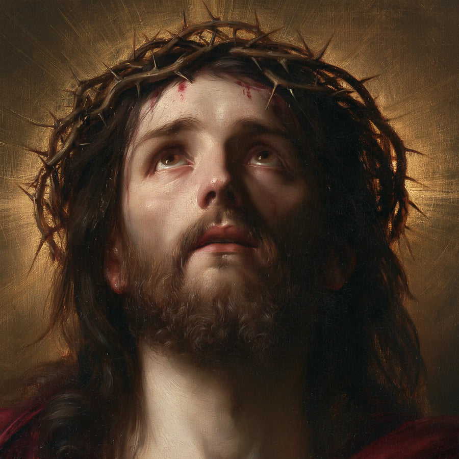 Jesus Crowned with Thorns — Uplifted Eyes in Darkened Gold