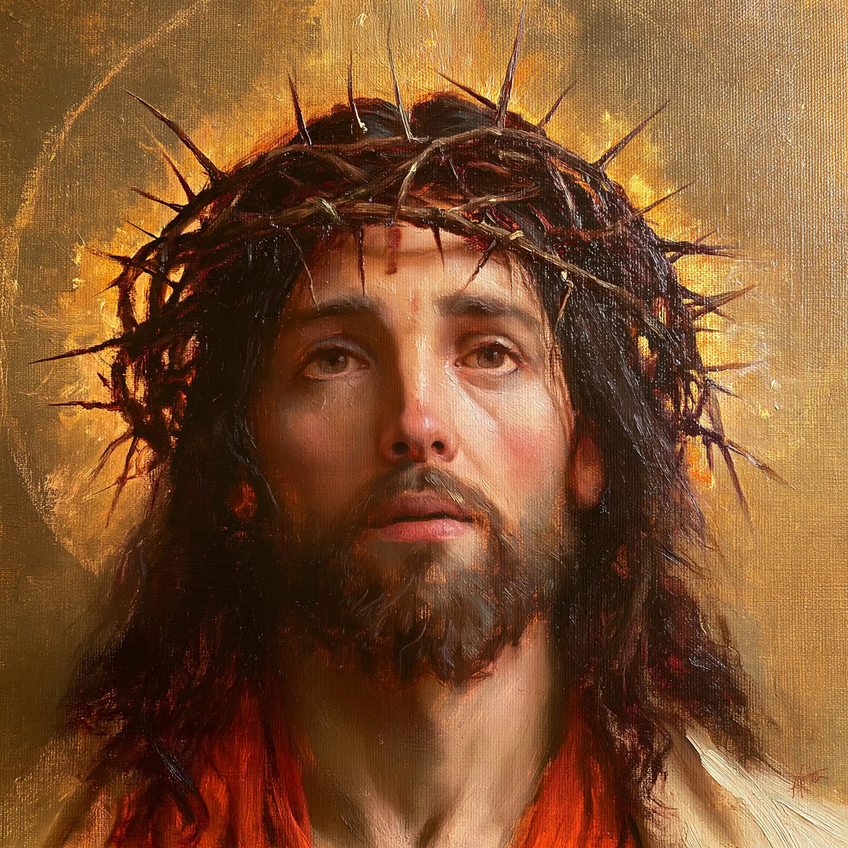 Jesus Crowned with Thorns — Open Lips in Radiant Gold