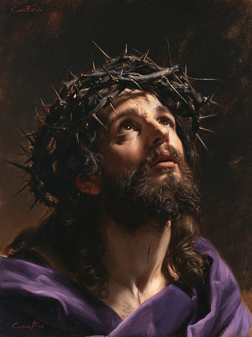 Jesus crowned with thorns in a theatrical Baroque scene in Theatrical Baroque style, portrait Christian artwork no. 16
