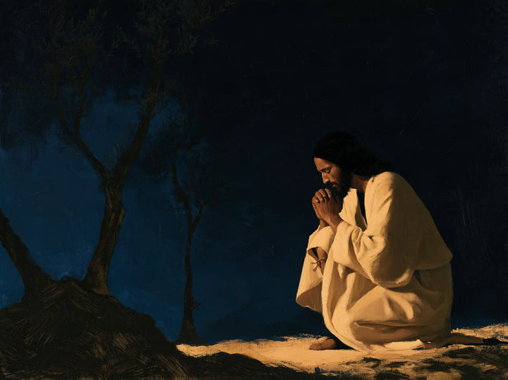 Jesus in Gethsemane — An Ivory Flame in the Blue