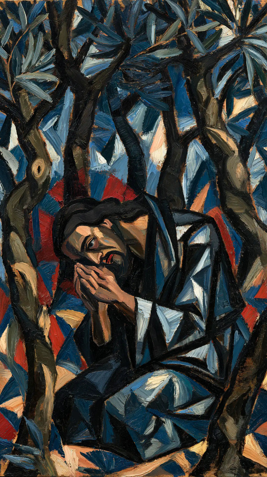 Jesus in Gethsemane — The Face Sheltered in Steel Folds