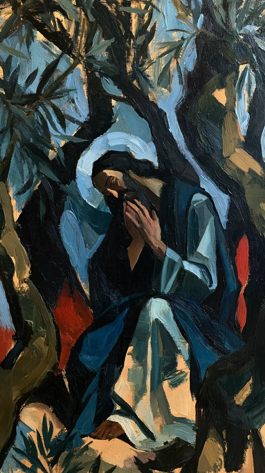 Jesus in Gethsemane — Prayer in a Halo of Blue Mist