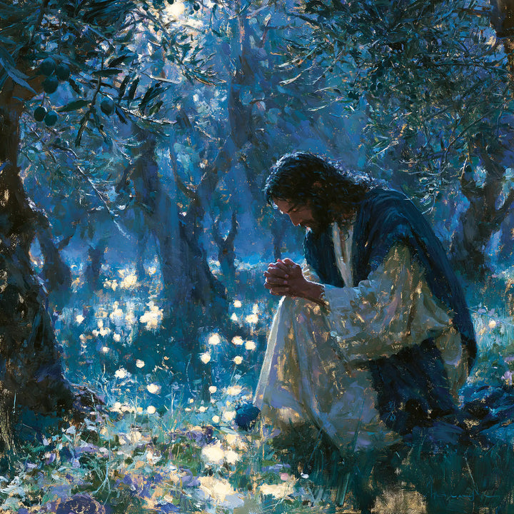 Jesus in Gethsemane — Reverence in the Turquoise Garden