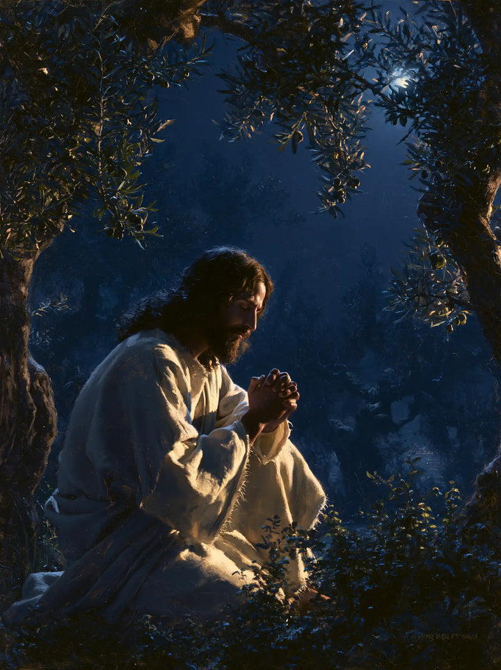 Jesus in Gethsemane — Linen Warmed by a Hidden Glow