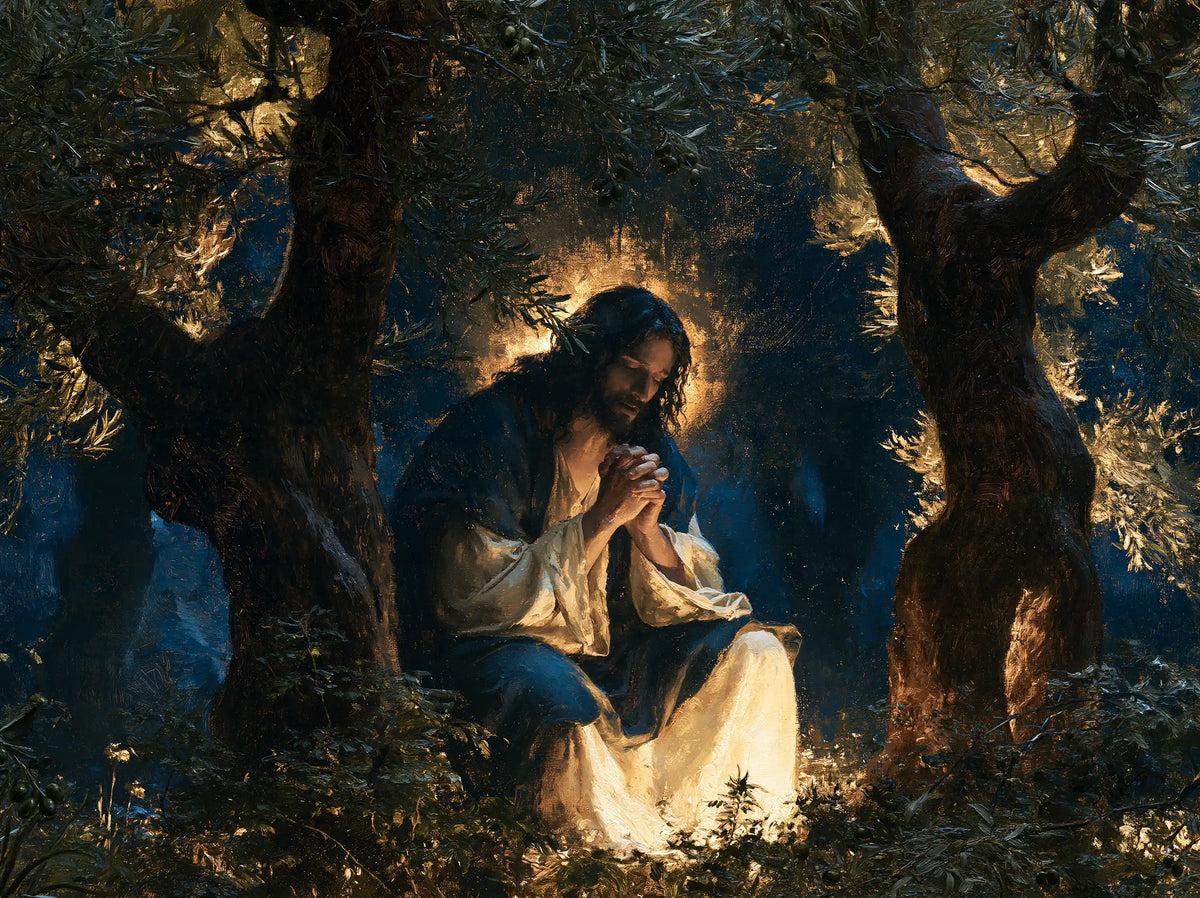 Jesus in Gethsemane - Gethsemane in Midnight Blue, Olive and Gold · Landscape n° 2