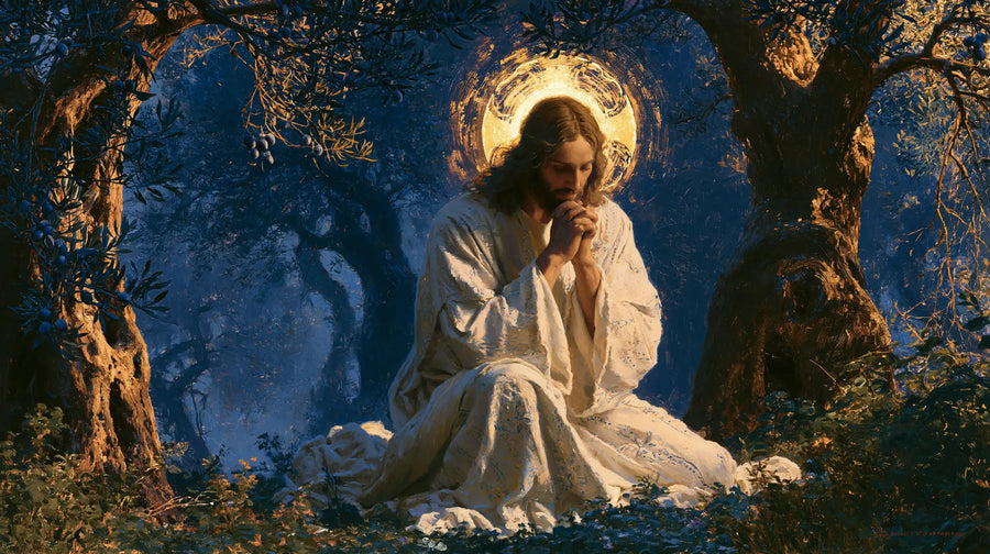 Jesus in Gethsemane - Gethsemane in Midnight Blue, Olive and Gold · Landscape n° 11