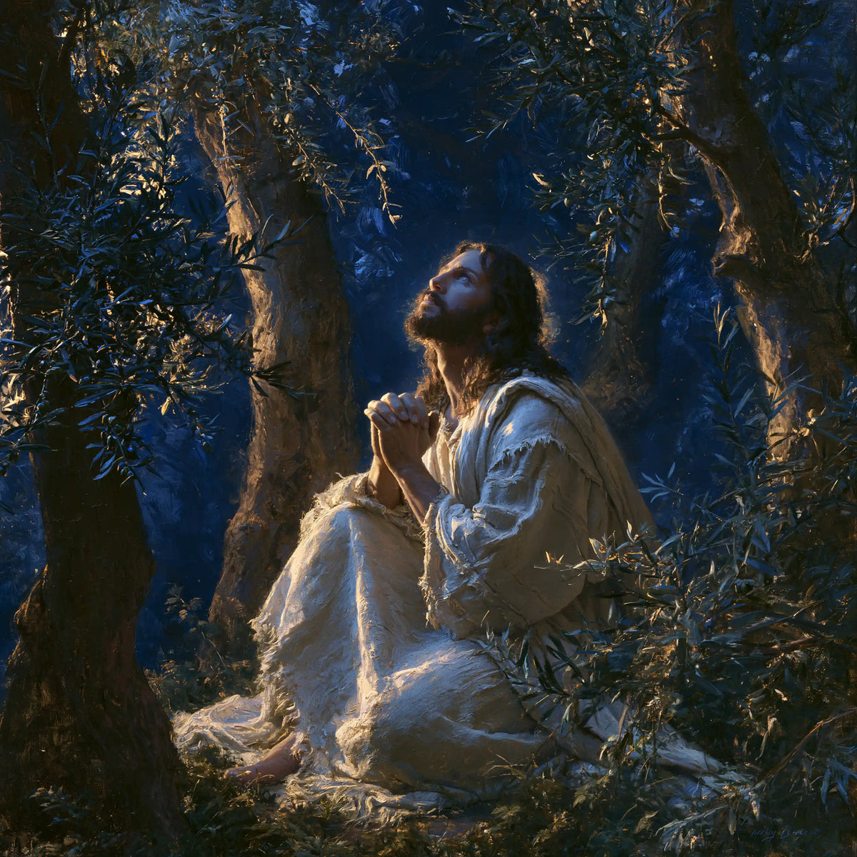 Jesus in Gethsemane - Gethsemane in Midnight Blue, Olive and Gold · Square n° 4