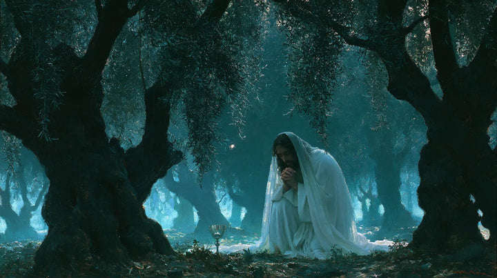 Jesus in Gethsemane — The White Veil in the Turquoise Forest