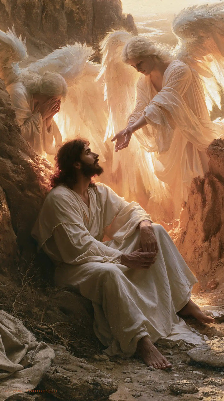 Jesus in the Desert — The Angel’s Hand Above the Face