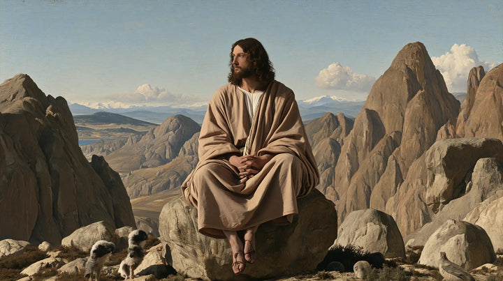 Jesus in the Desert — Hands Joined Above the Valley