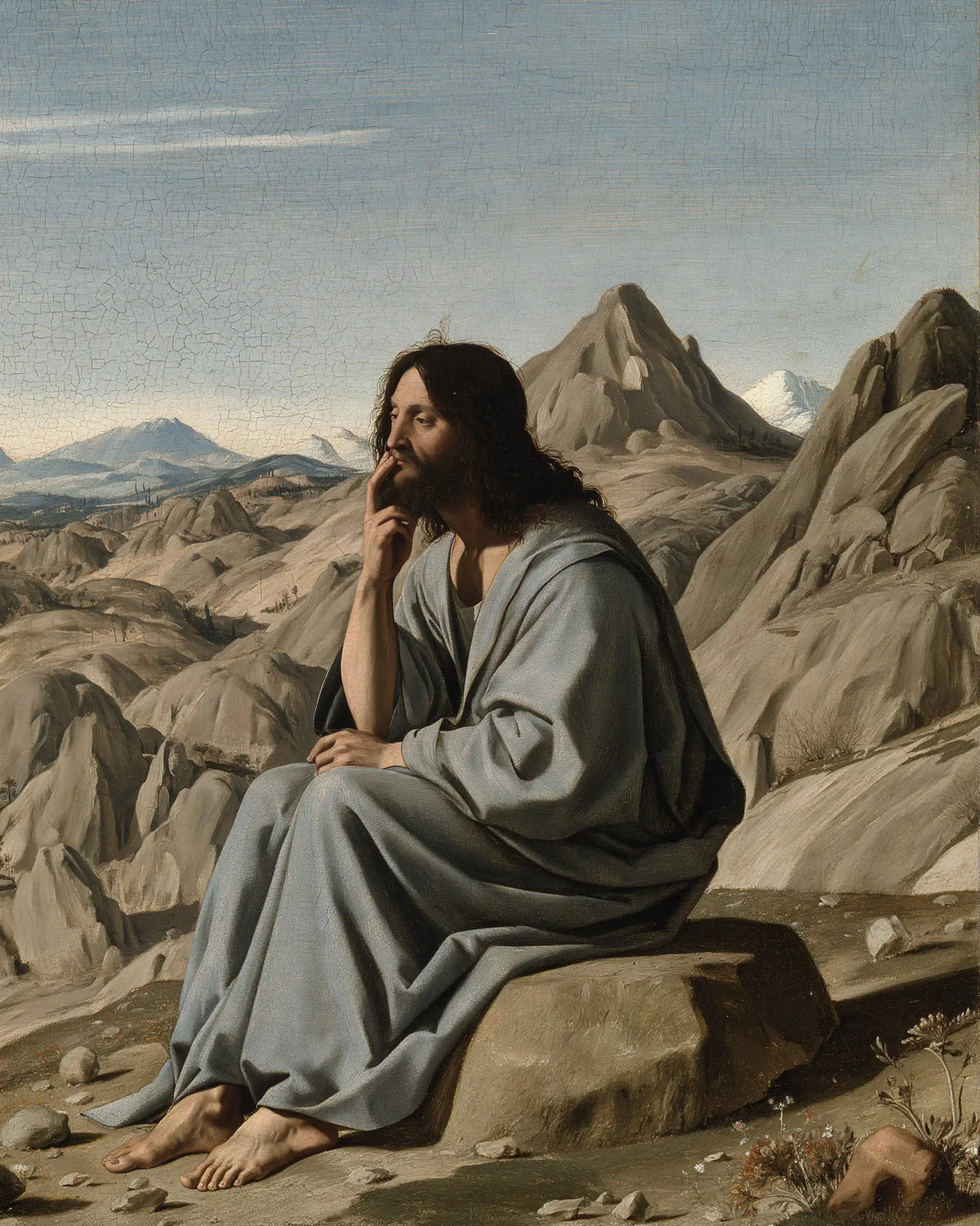 Jesus in the desert during the temptation in Florentine Renaissance style, portrait Christian artwork no. 38