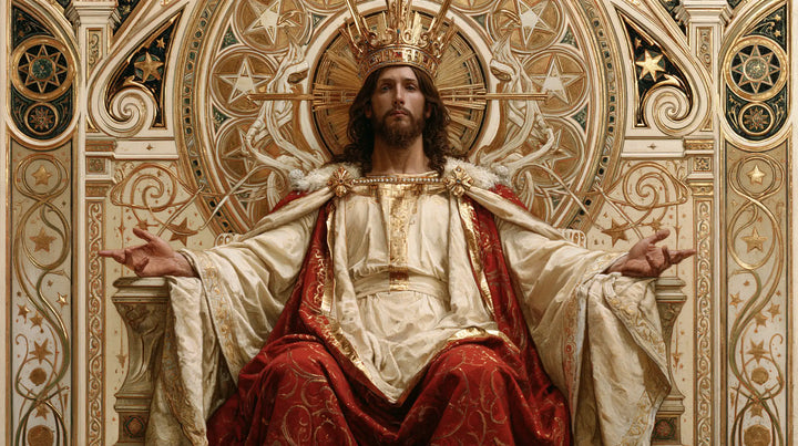 Jesus the King — Palms Among Ivory Scrolls