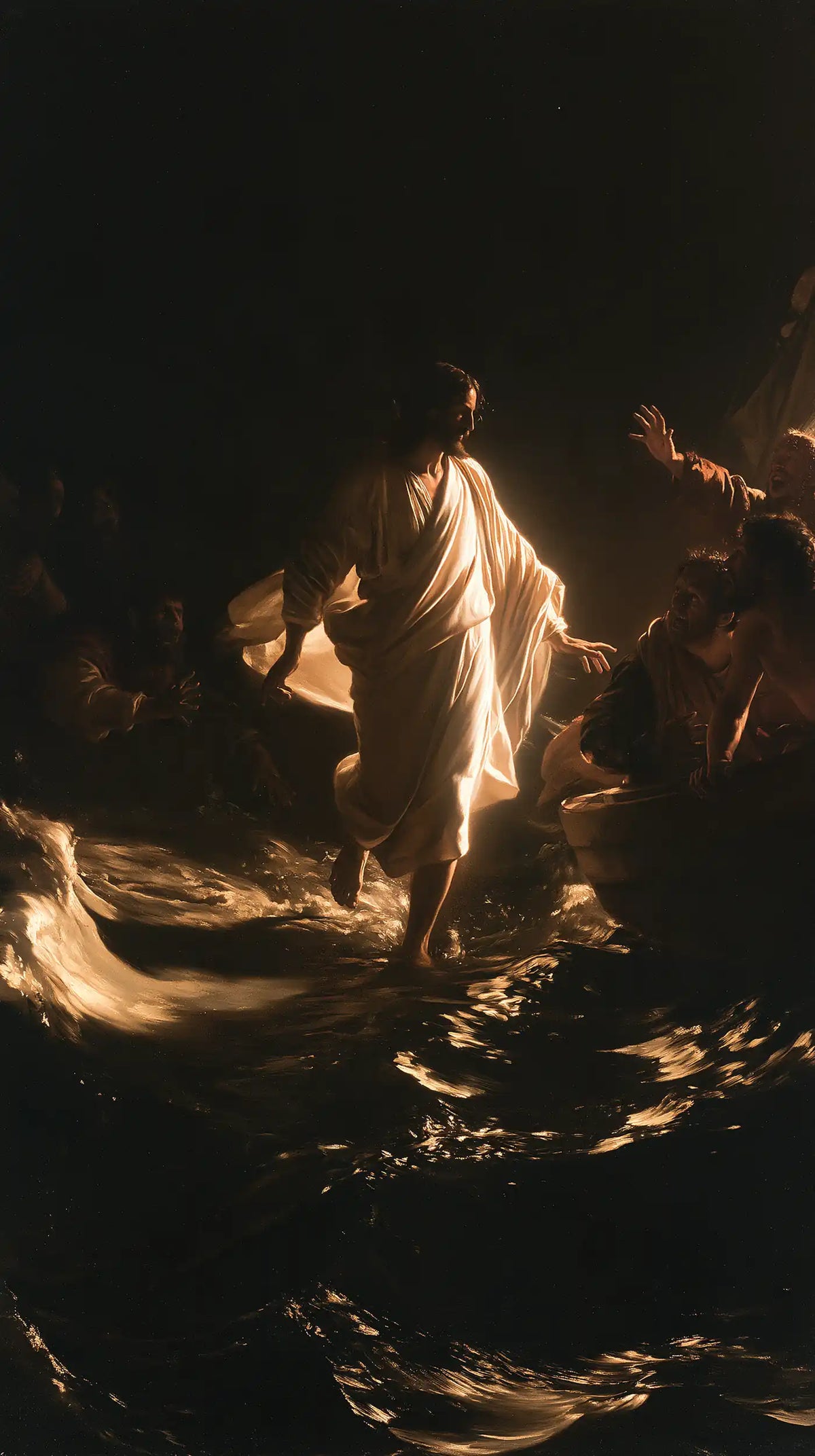 Jesus Walking on Water — Light Gathered in Linen