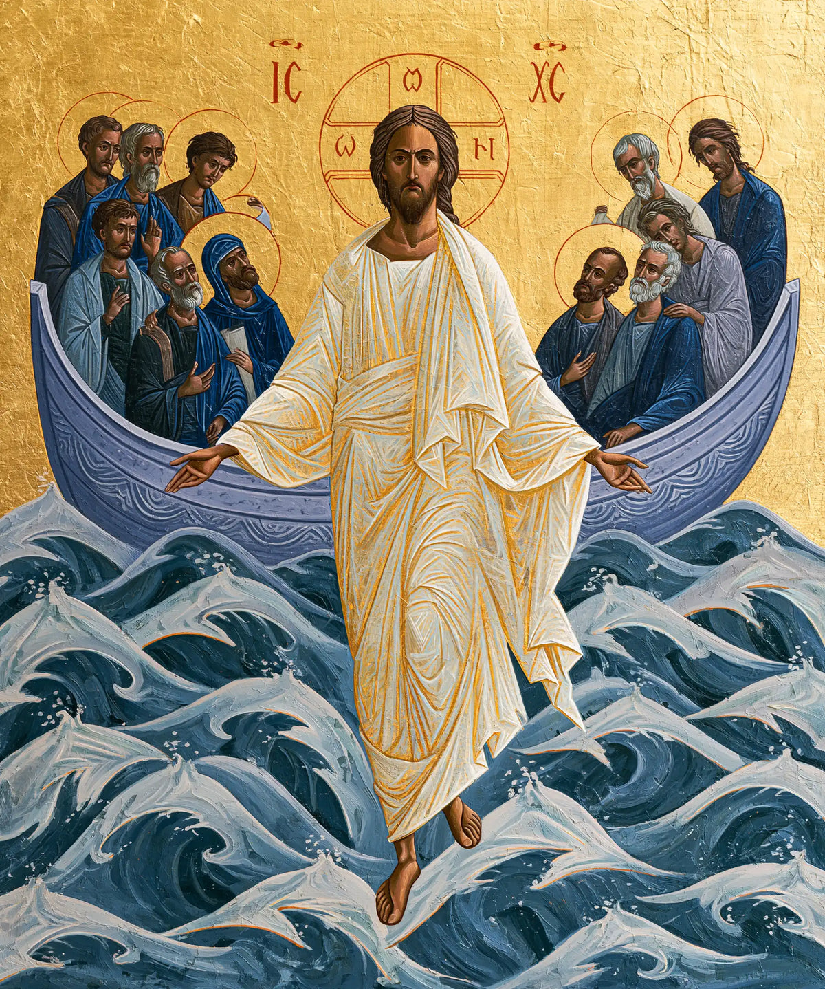 Jesus walking on water in Contemporary Byzantine style, portrait Christian artwork no. 32