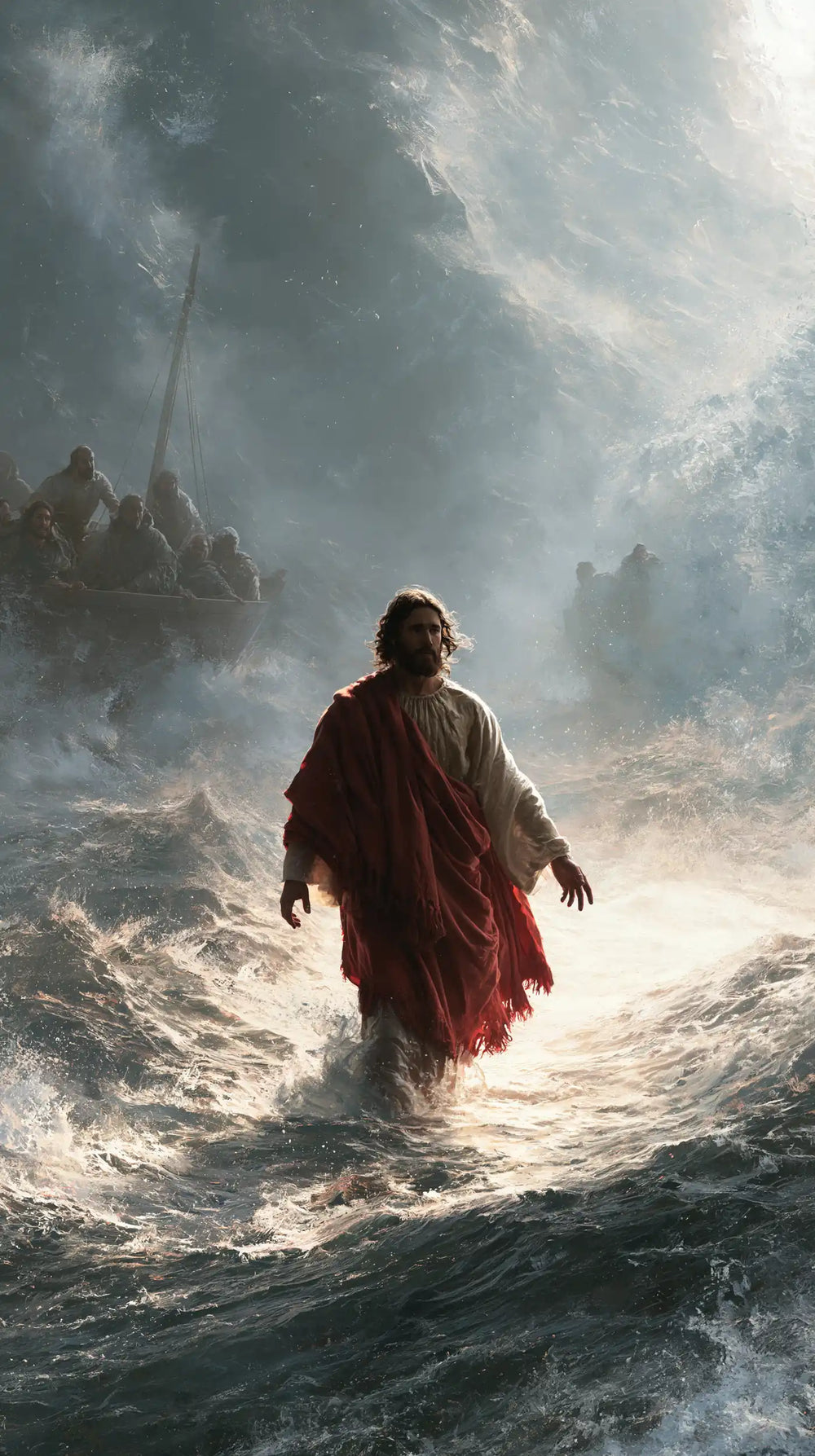 Jesus walking on water in Explosion of Movement style, portrait Christian artwork no. 10