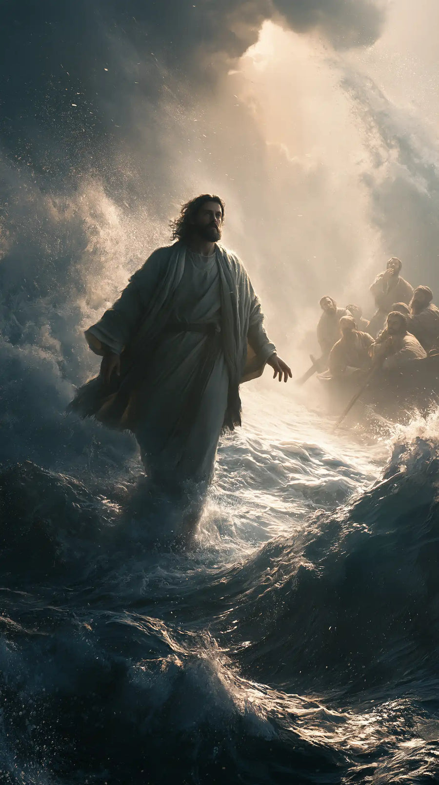 Jesus Walking on Water — Dark Drapery before the Pearl Sky