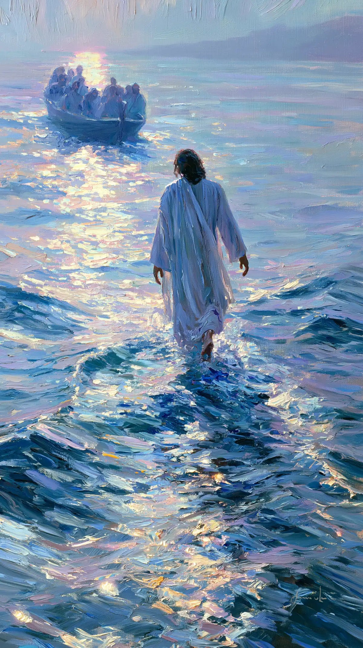 Jesus Walking on Water — The Bright Path toward the Blue Vessel