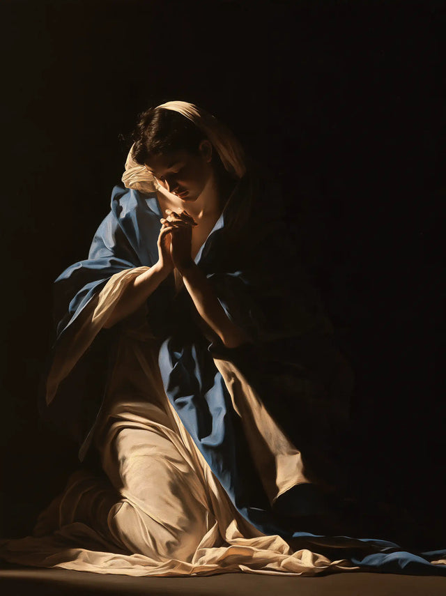 Virgin Mary in Prayer — The Face above the Fingers