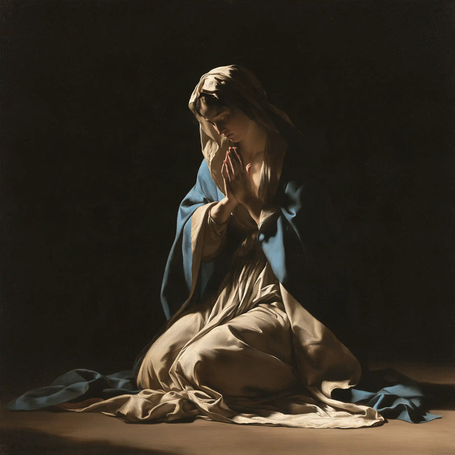 Virgin Mary in Prayer - Caravaggio Tenebrism · Square n° 2