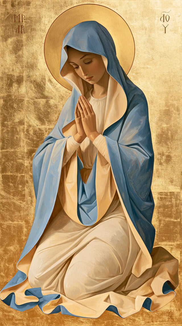 Virgin Mary in Prayer — The Golden Disc and the Ivory Fold