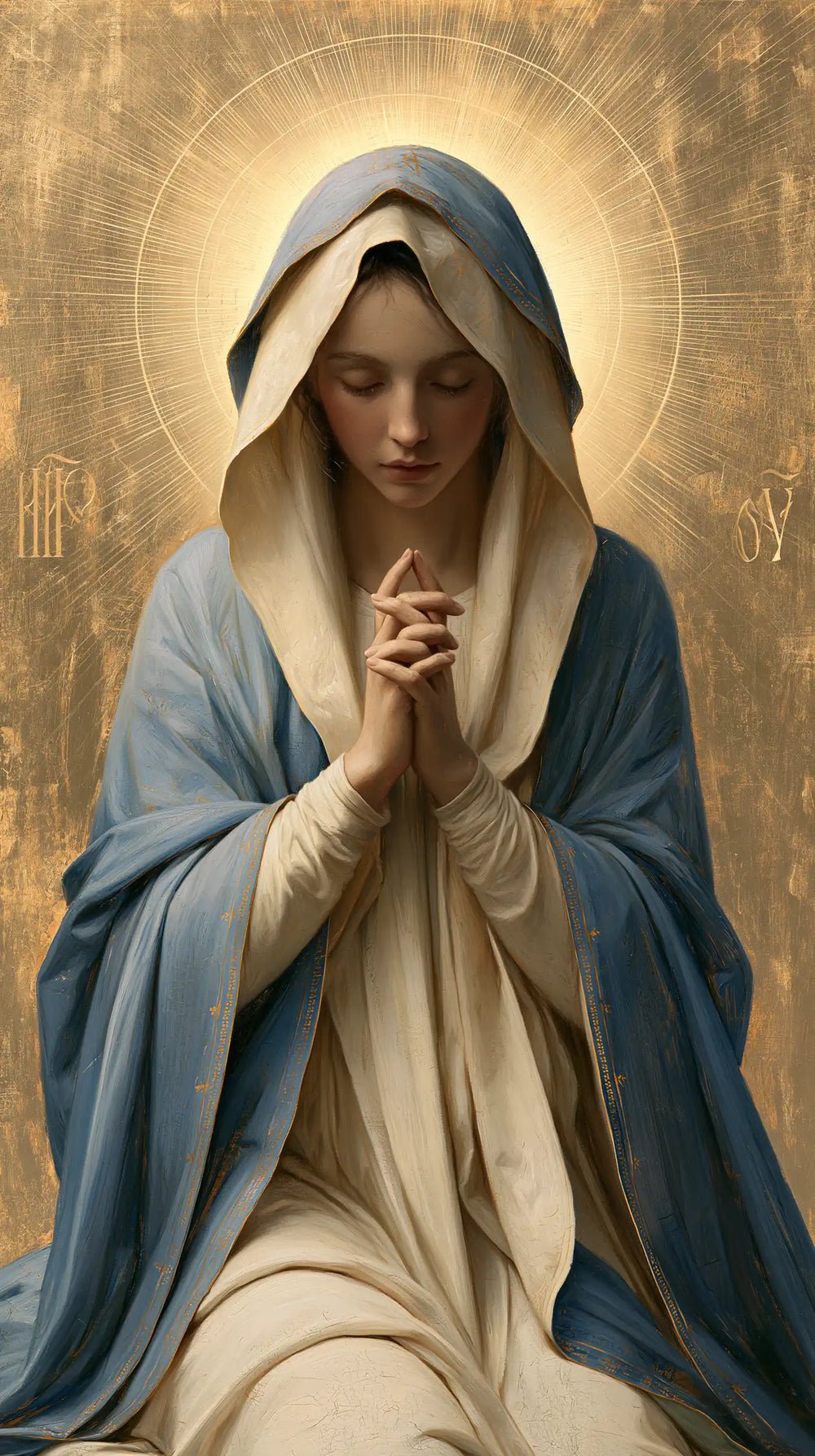 the Virgin Mary in prayer in Contemporary Byzantine style, portrait Christian artwork no. 5
