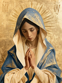 Virgin Mary in Prayer — Prayer beneath the Etched Halo