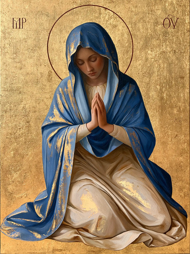 Virgin Mary in Prayer — Contemplation with Golden Knees