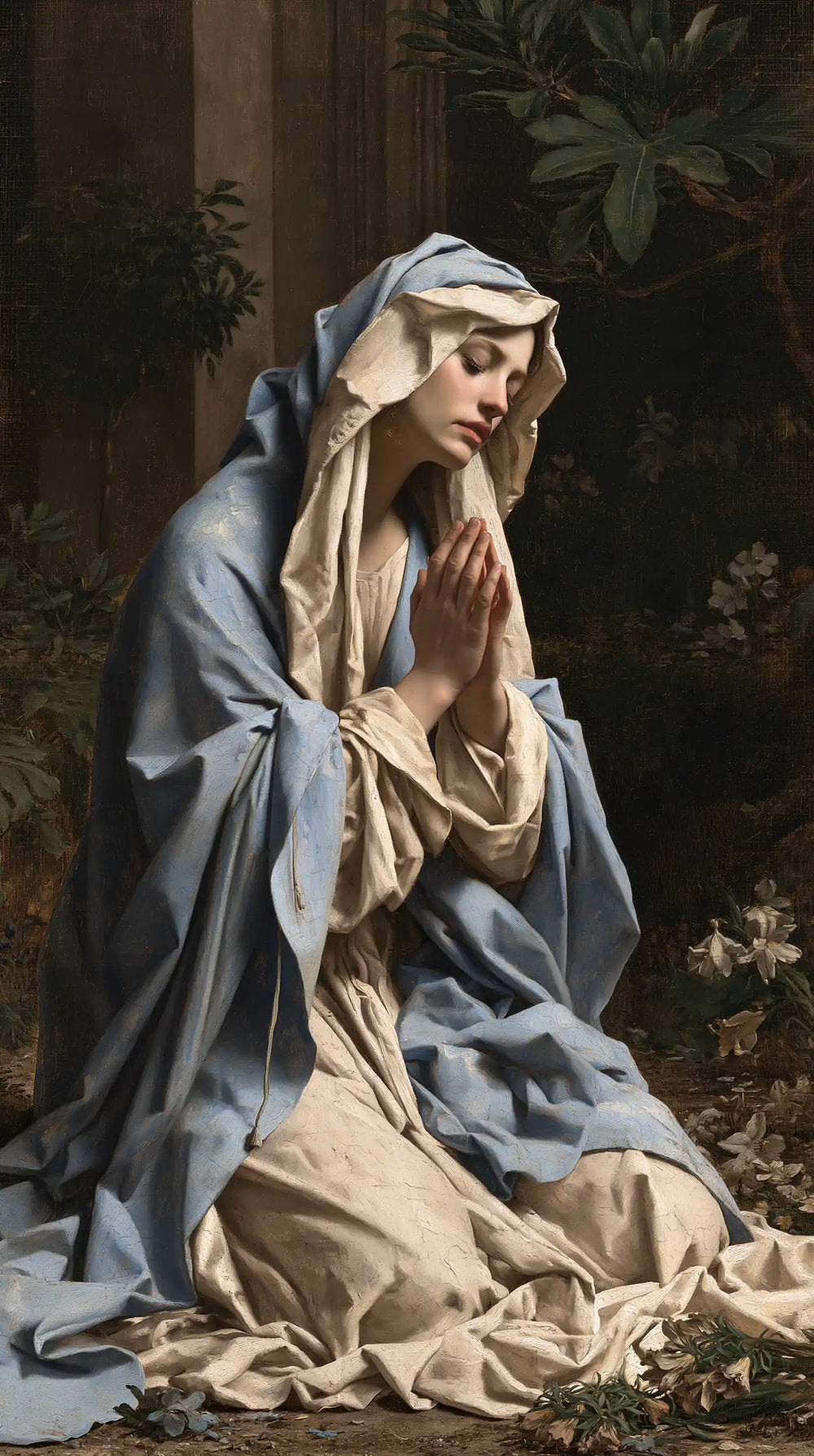 the Virgin Mary in prayer in Florentine Renaissance style, portrait Christian artwork no. 24